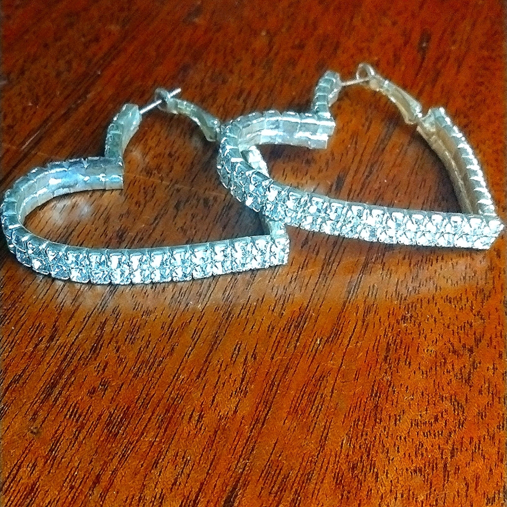 Lg Rhinestone Heart Hoop Earrings, Statement Jewelry That Blings!!